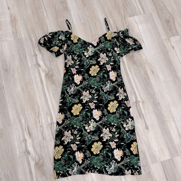 CLUB MONACO GRACELLA OFF THE SHOULDER MIDI DRESS FLORAL - Picture 3 of 7